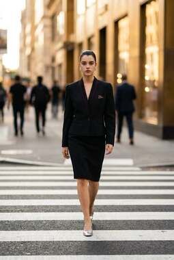 Vintage Gallery Black Skirt Suit with Red Piping and Pocket Square Accent Size 6